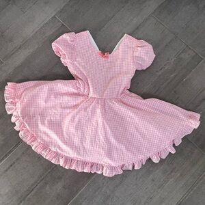 Pink twirly lined sz 6 7 Pink Gingham Kids Dress small shop handmade